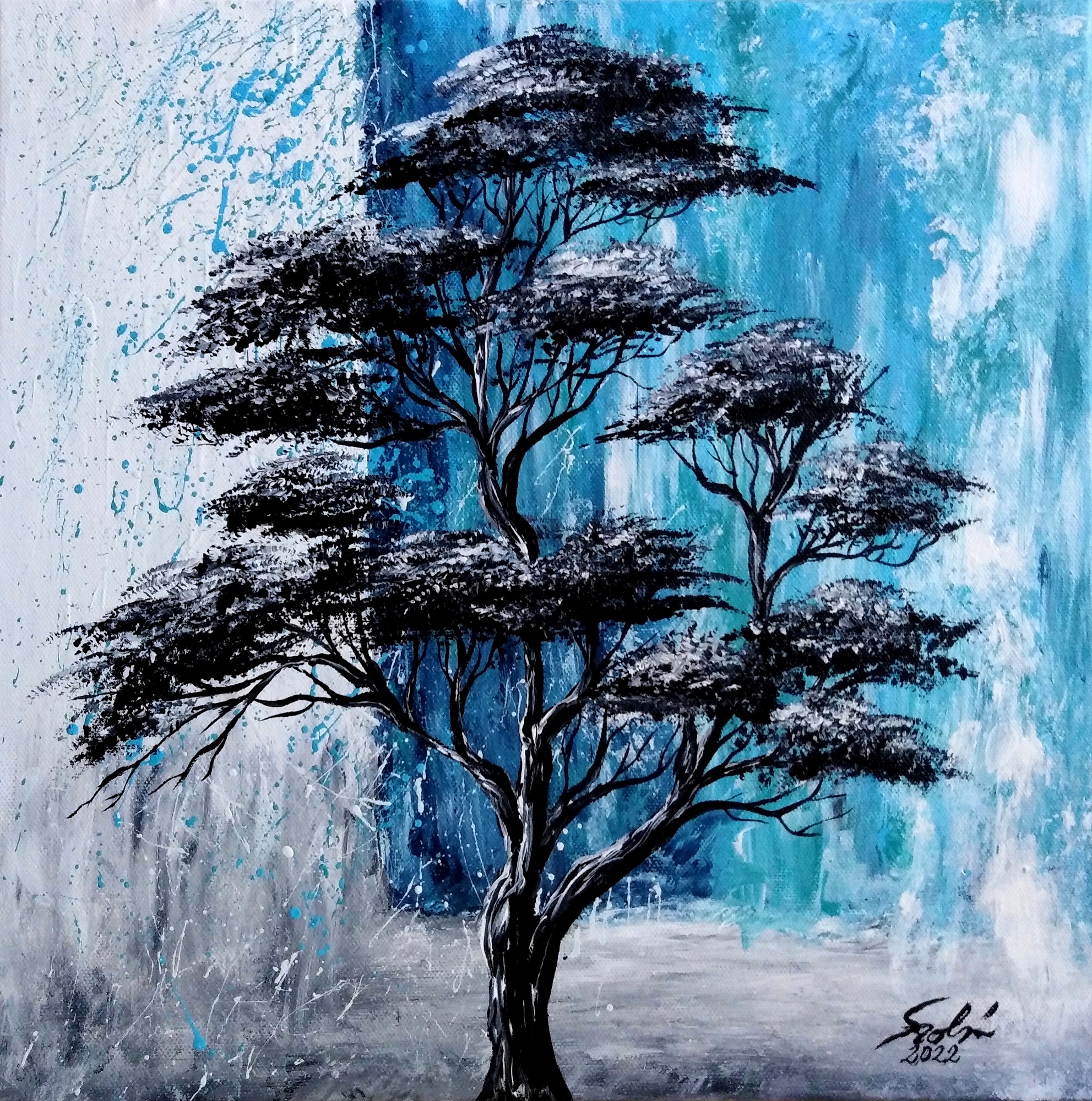 Ručne maľovaná maľba - Abstraktný strom
