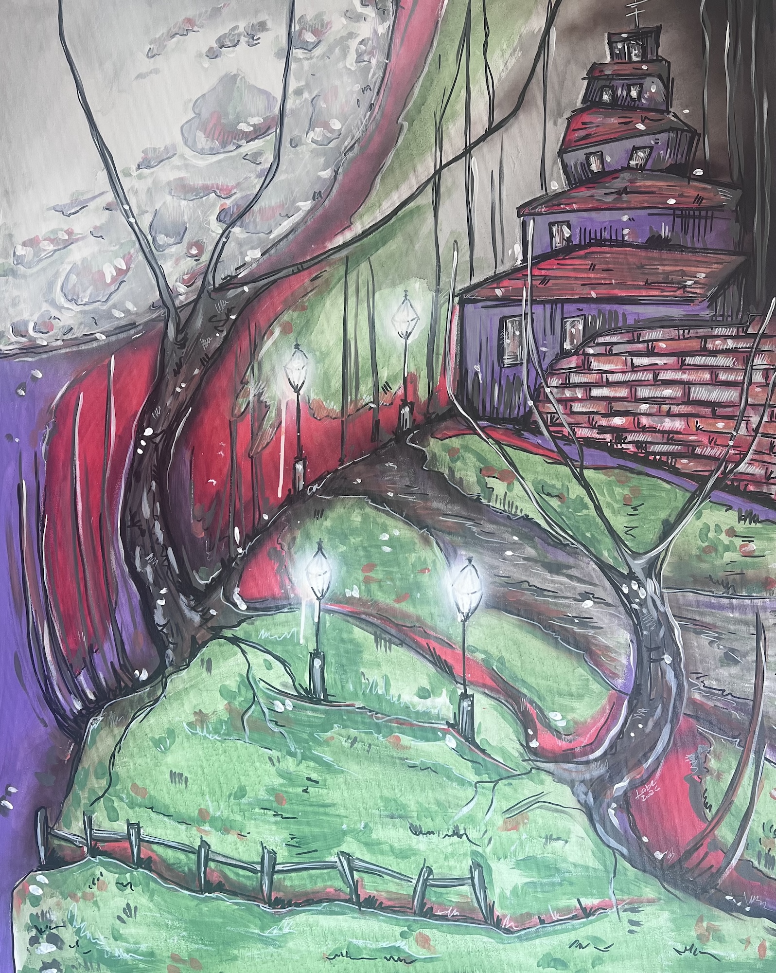 Purpurový priechod - surrealistický obraz - originál