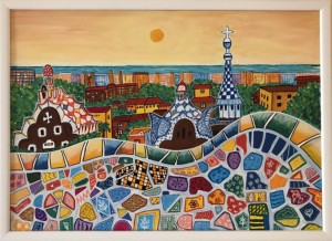 Barcelona Gaudího Park Güell - zarámovaný
