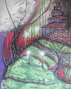 Purpurový priechod - surrealistický obraz - originál